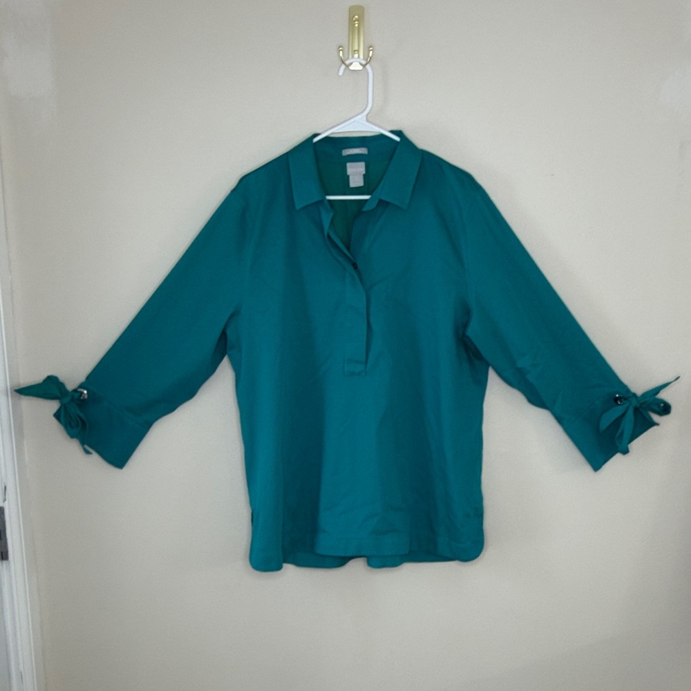 Chico's Teal Blouse with Bow Accents